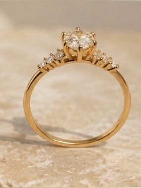 925 Sterling Silver & Gold Plated Solitaire Halo Accent Ring